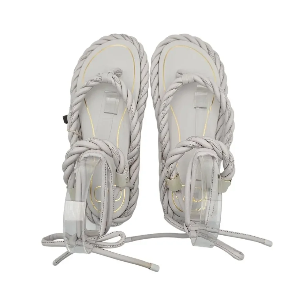 Valentino Garavani White Braided Leather Gladiator Flat Tie Sandal Size 36 US 6